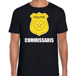 Commissaris politie embleem carnaval t-shirt zwart voor heren