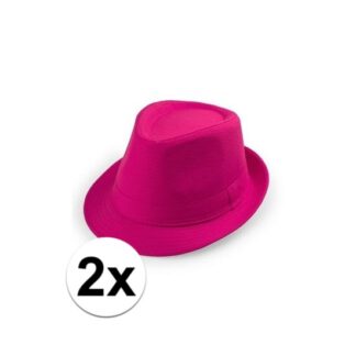 2x Voordelige roze trilby hoedjes