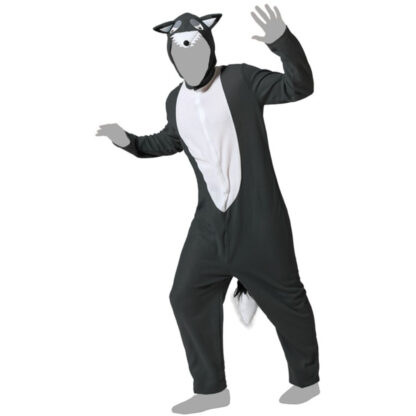 Grijze wolf dieren verkleedkleding onesie voor volwassenen