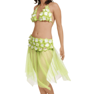 Verkleedkleding Groene Hawaii rok en bikini