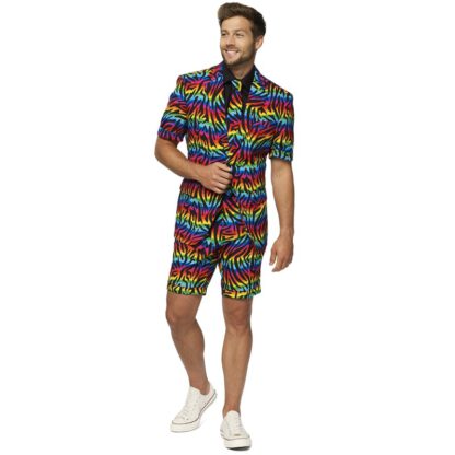 Heren verkleed zomer pak/kostuum zebra regenboog print