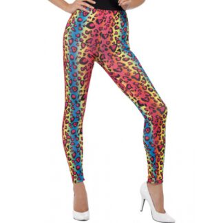 Gekleurde luipaardprint 80s legging verkleed kostuum voor dames