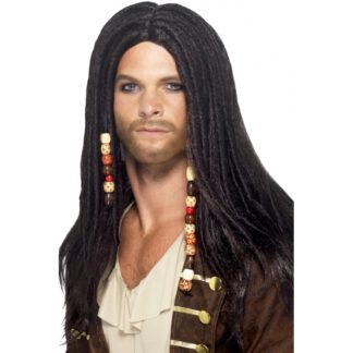 Piraten pruik met lange dreads en kralen