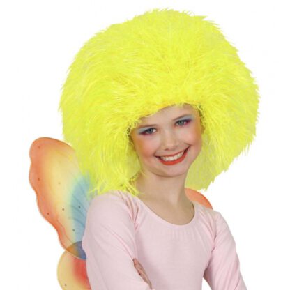 Verkleed Neon gele afro pruik voor kinderen