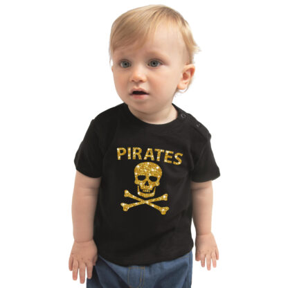 Piraten verkleedkleding shirt goud glitter zwart voor babys