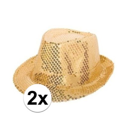 2x Gouden party hoedjes met glitters