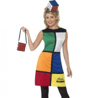 Verkleedkleding Rubiks kubus jurk met hoed en tas