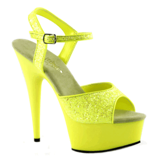 Neon gele glitter peep toe sandalen