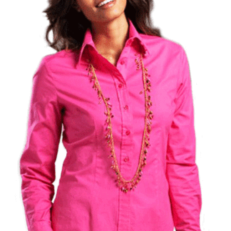 Fuchsia katoenen blouse voor dames met lange mouwen