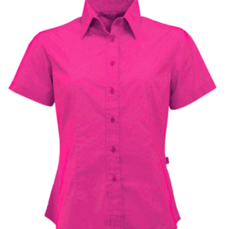 Fuchsia katoenen damesblouse met korte mouwen