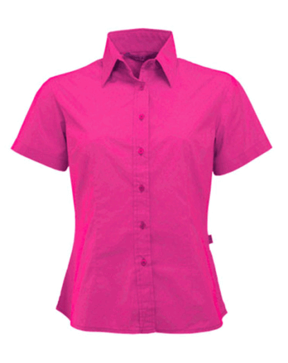 Fuchsia katoenen damesblouse met korte mouwen